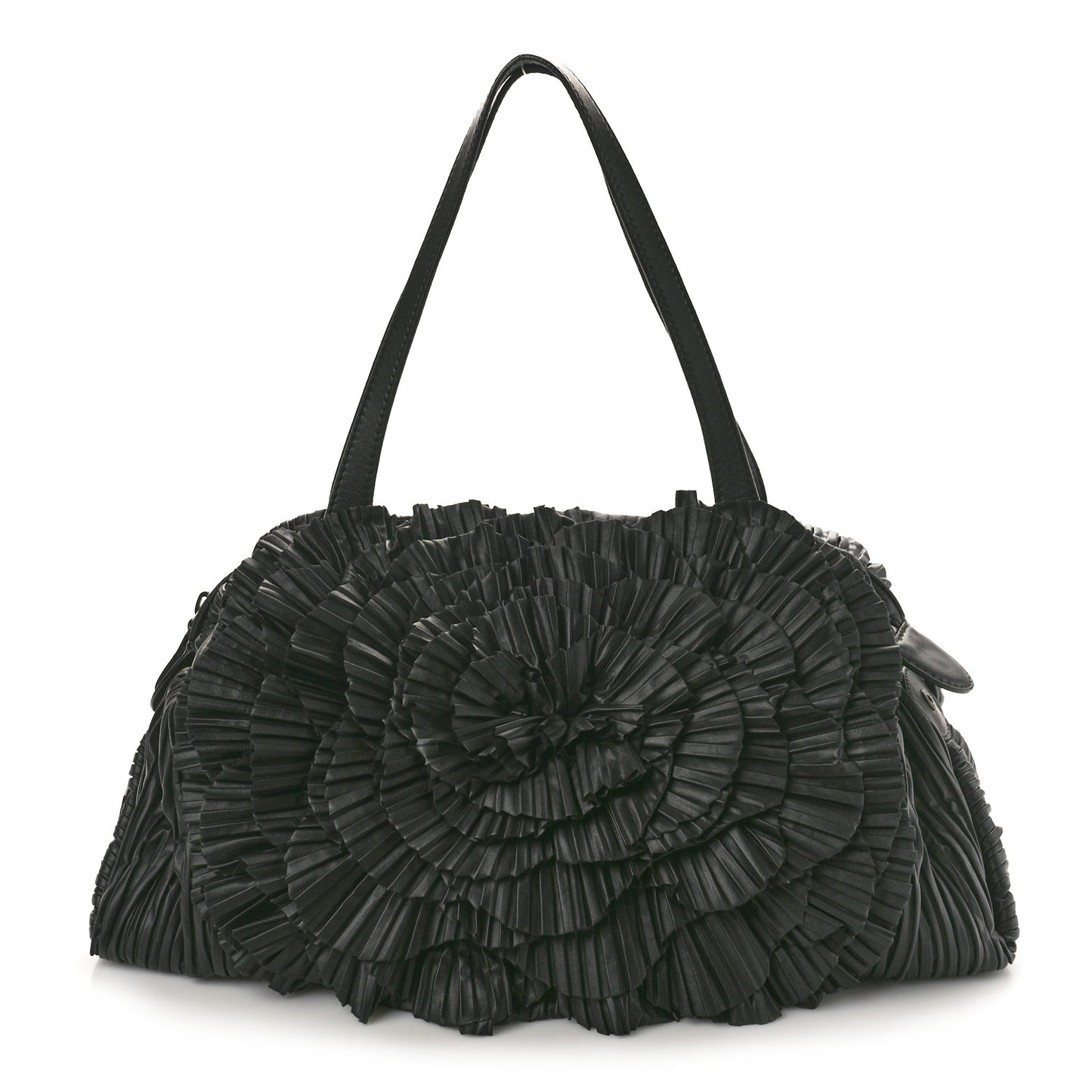 Nappa Pleated Petale Tote Black