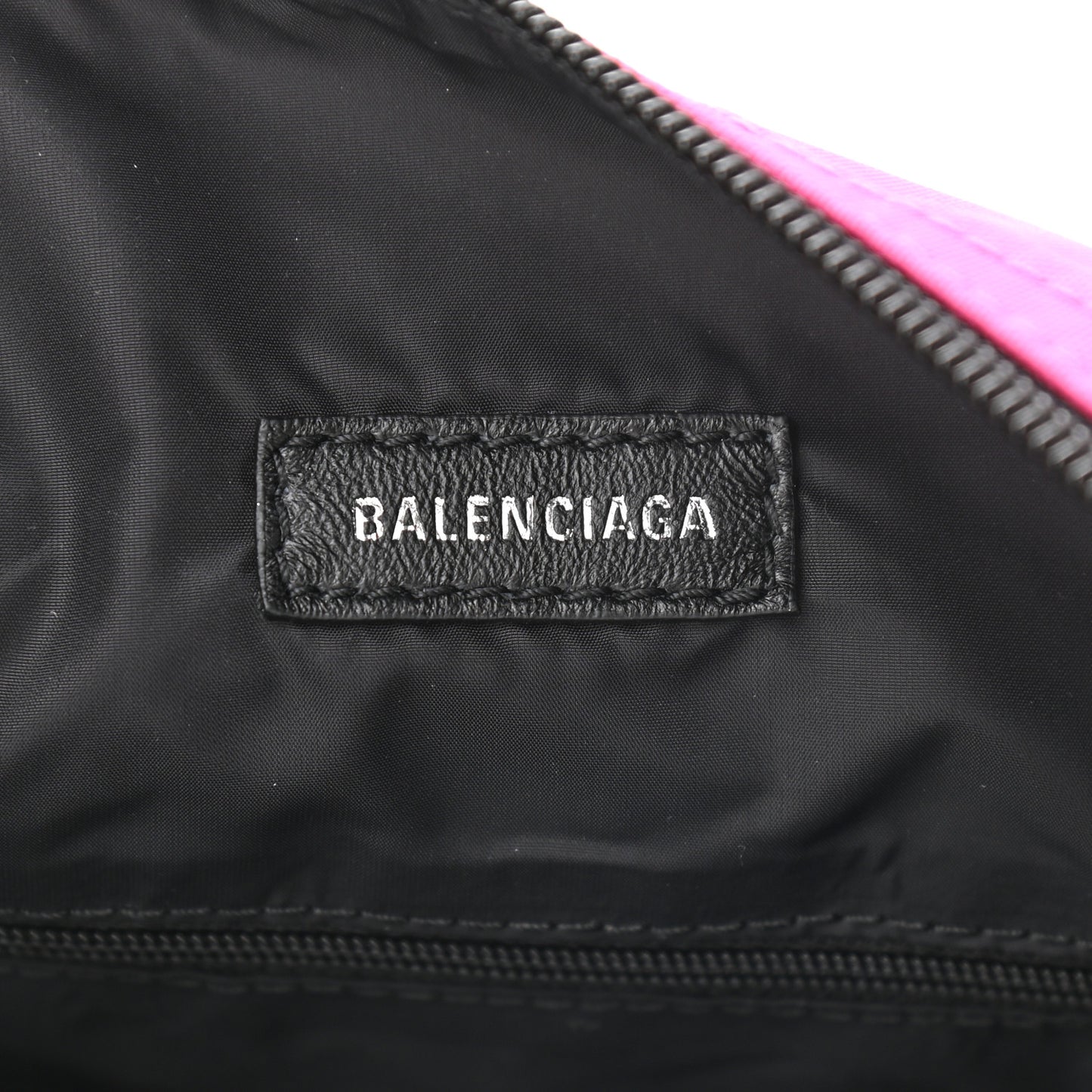 Recycled Sport Nylon Logo Embroidered Large Wheel Sling Bag Fluo Pink Black
