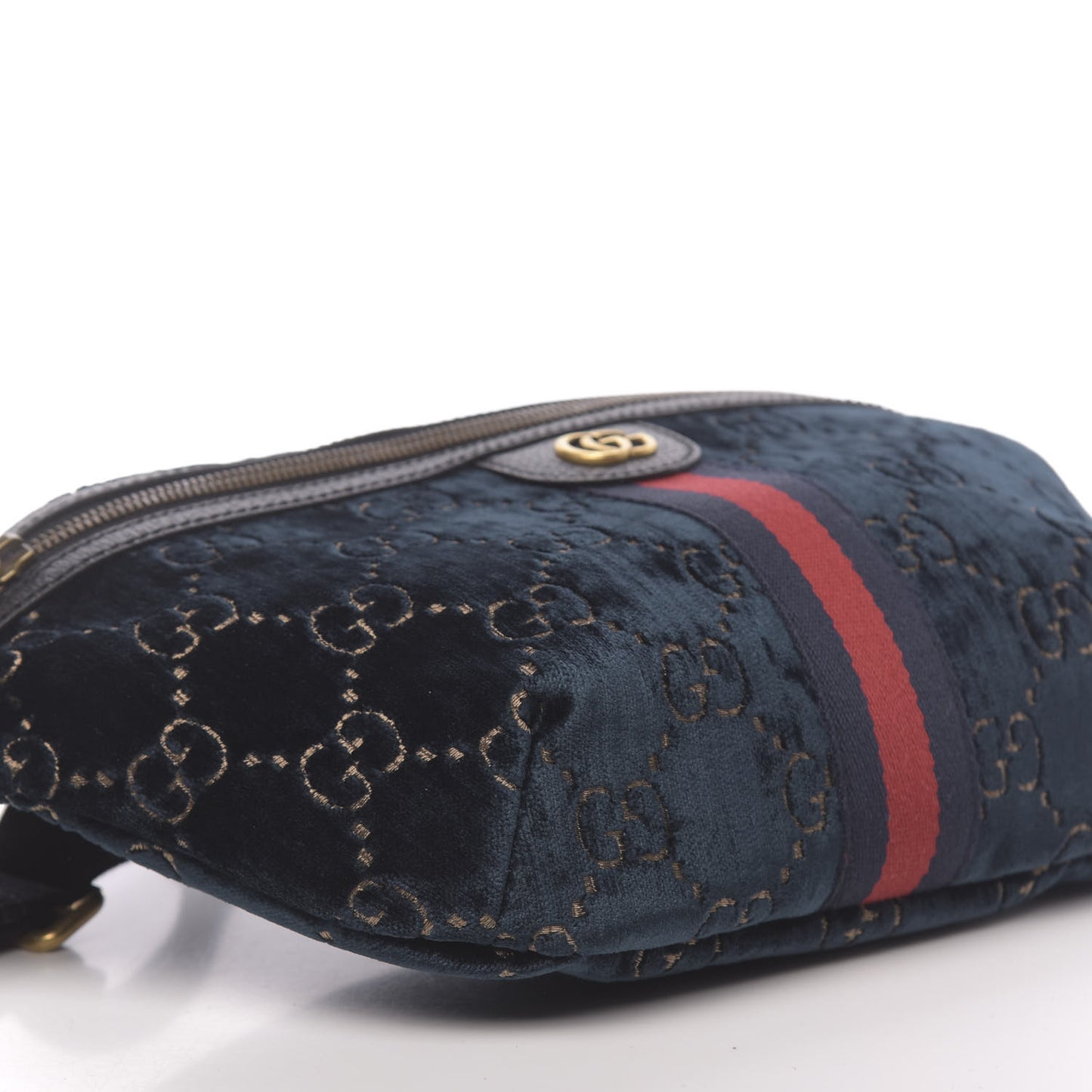 Velvet GG Monogram Web Belt Bag Blue Beige