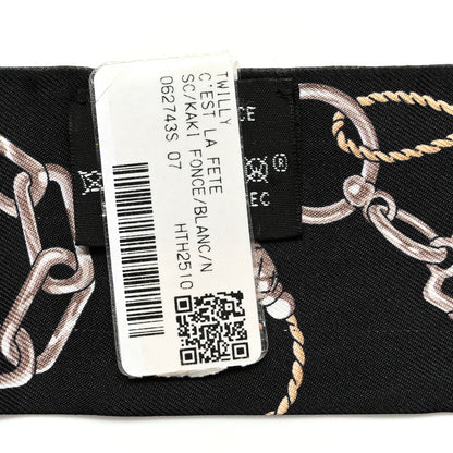 Hermes Silk C'est la Fete Twilly Kaki Fonce White Black 3 of 5