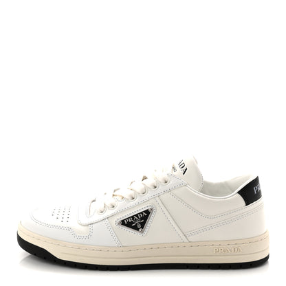 Prada Vitello Rois Triangle Womens Downtown Low Top 30mm Sneakers 38 White Black 1 of 10
