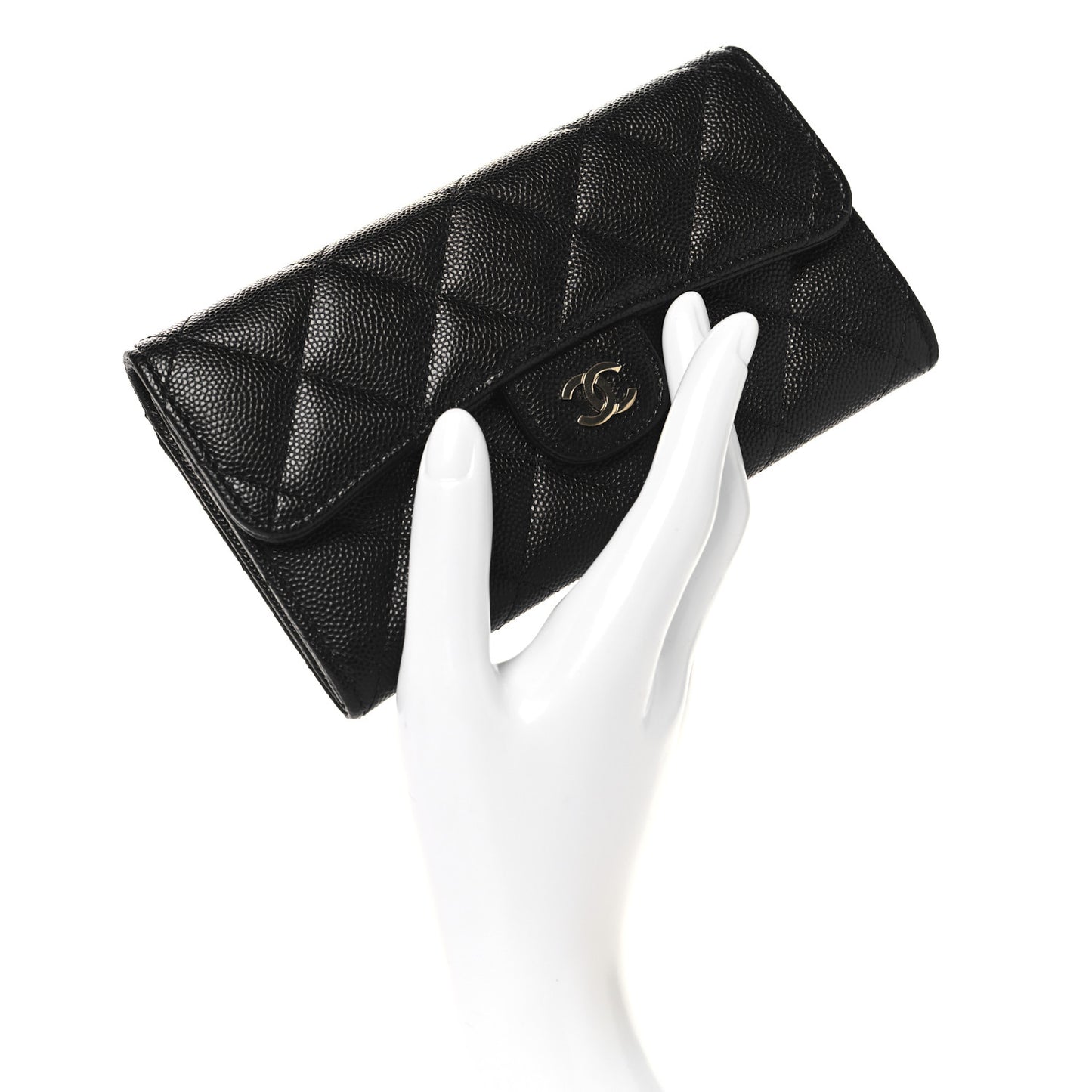 Caviar Quilted Large Gusset Flap Wallet Black