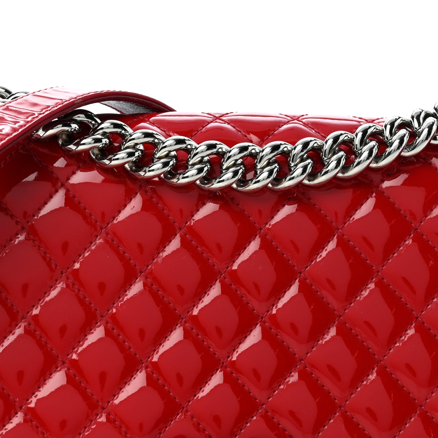 Patent Calfskin Quilted Medium Plexiglass Boy Flap Red