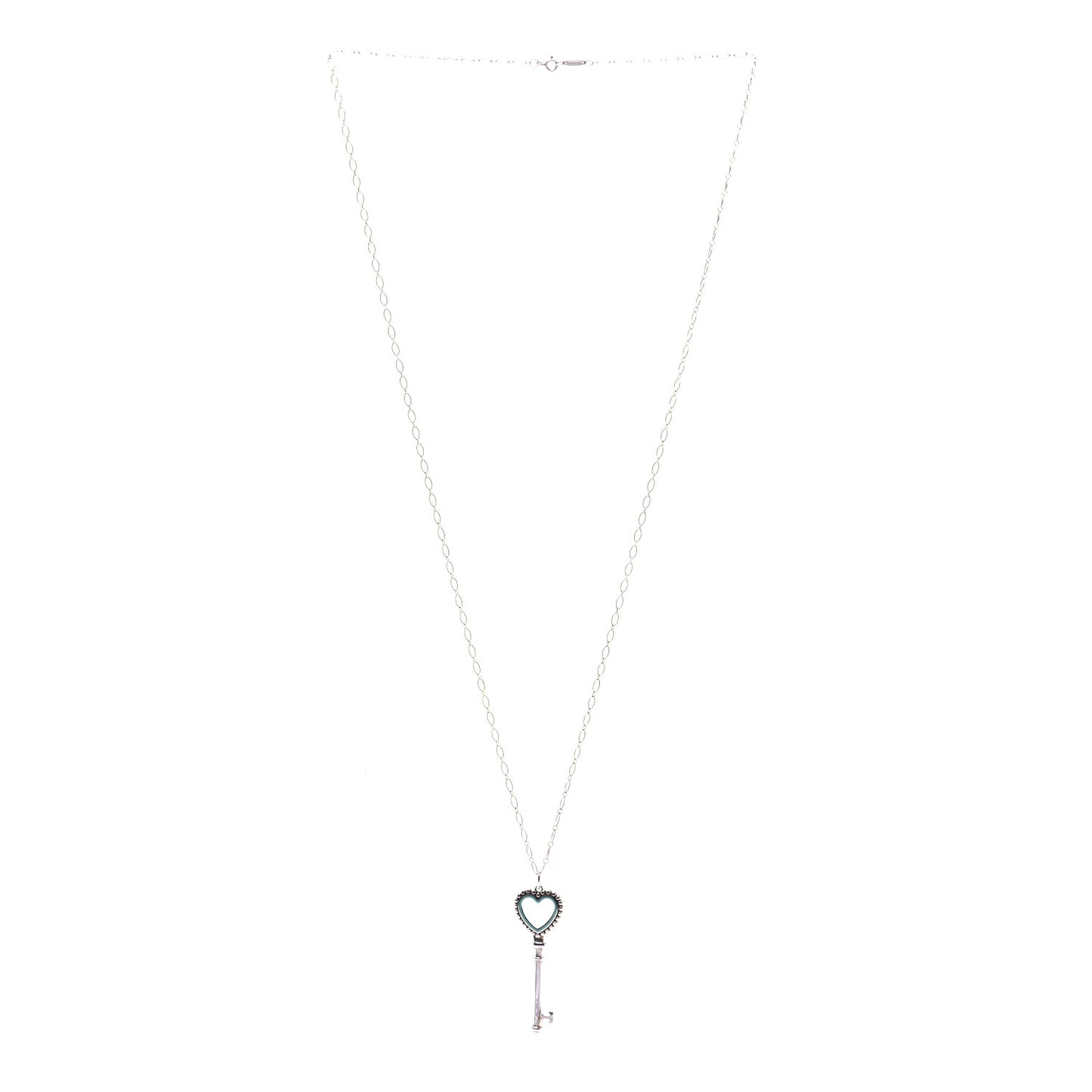 Sterling Silver Enamel Beaded Heart Key Pendant Necklace Blue