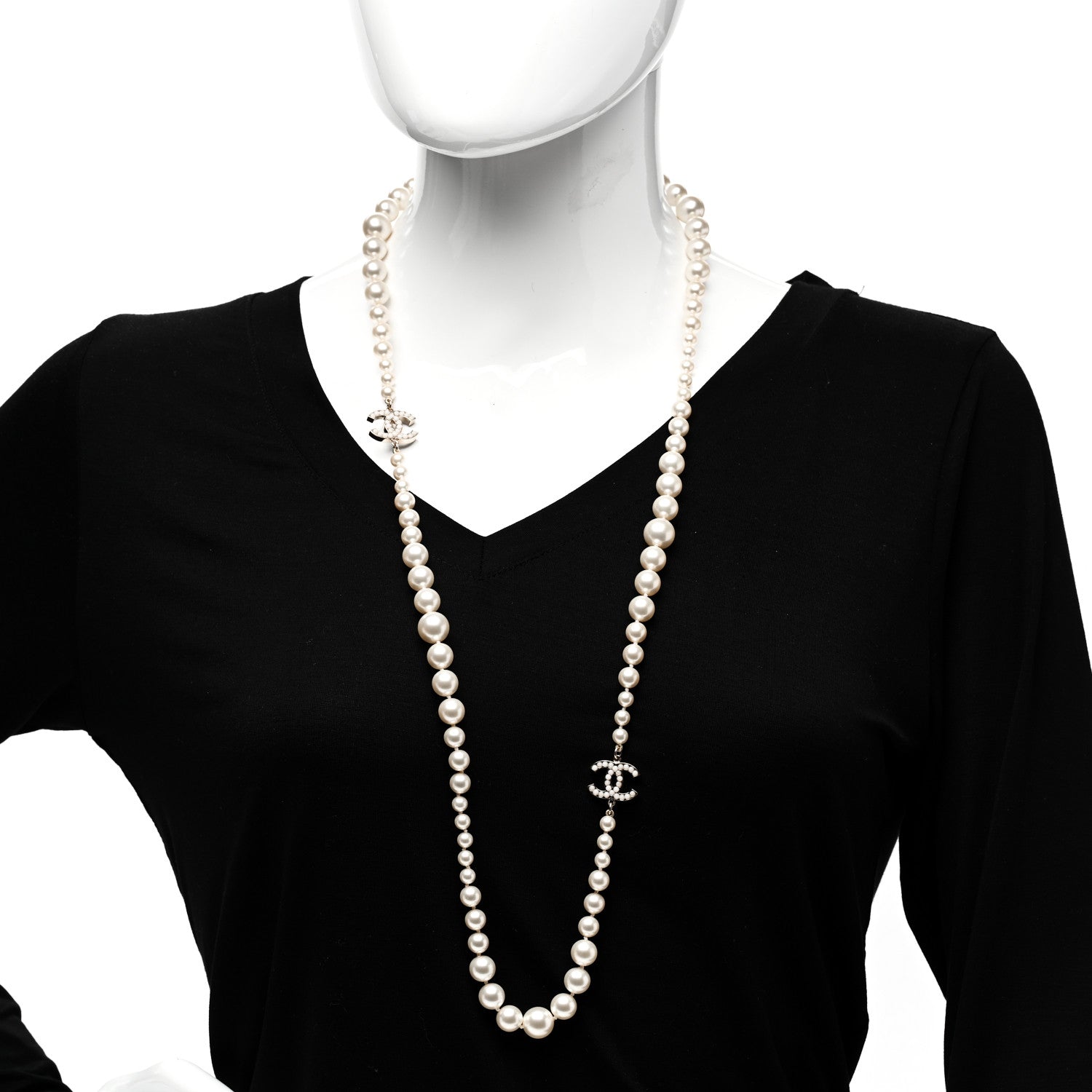 Chanel Graduated Pearl CC Long Necklace Gold 2 of 5