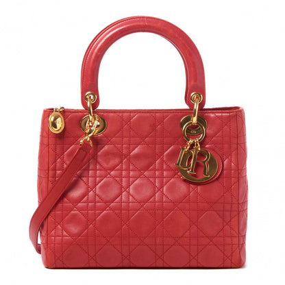 Christian Dior Lambskin Cannage Medium Lady Dior Red 1 of 9