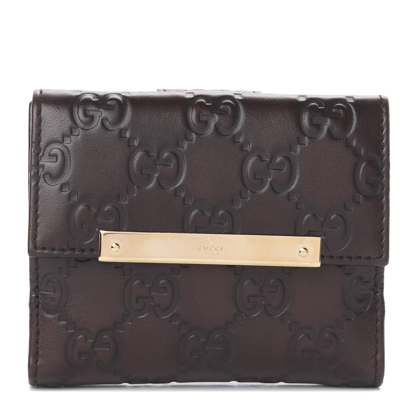 Guccissima Metal Bar French Flap Wallet Dark Chocolate
