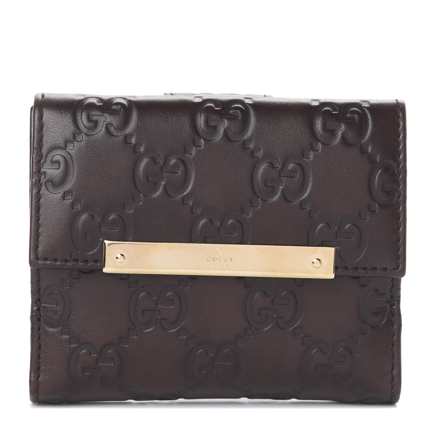 Gucci Guccissima Metal Bar French Flap Wallet Dark Chocolate 1 of 5