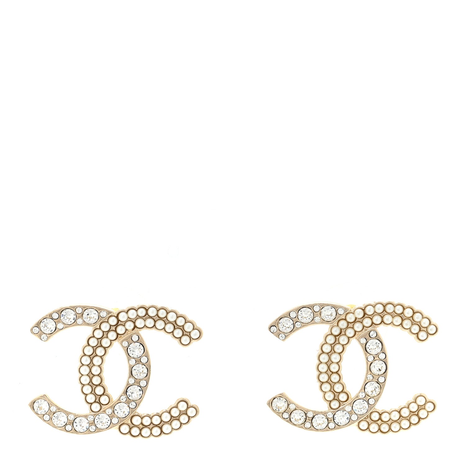 Chanel Crystal Pearl CC Large Earrings Gold 1 of 5