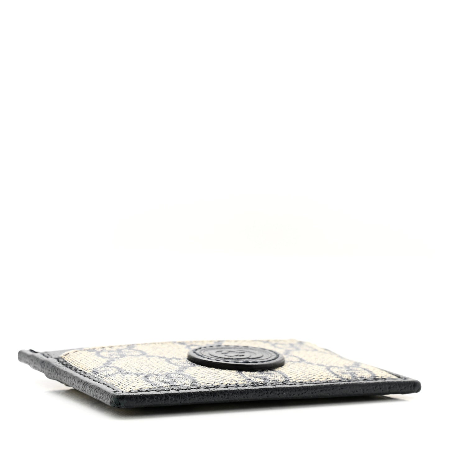 GG Supreme Monogram Textured Dollar Calfskin Retro Interlocking G Card Holder Beige Blue