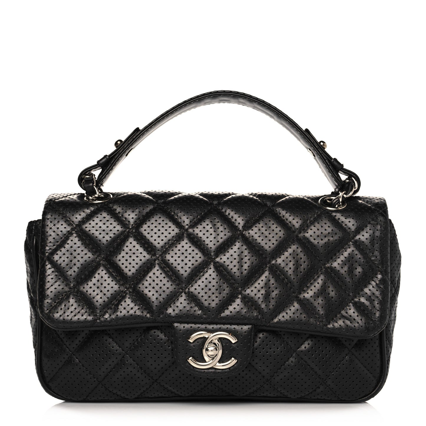 Lambskin Perforated Medium Punch Flap Black
