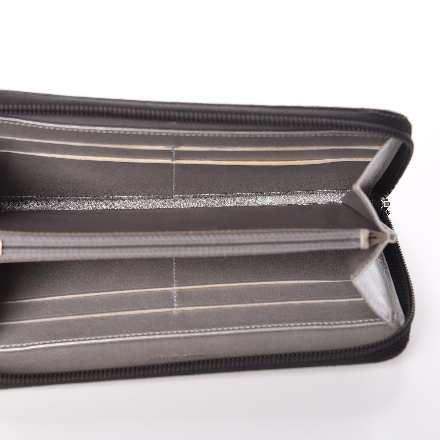 Lambskin Camellia Embossed Large Zip Around Gusset Wallet Black