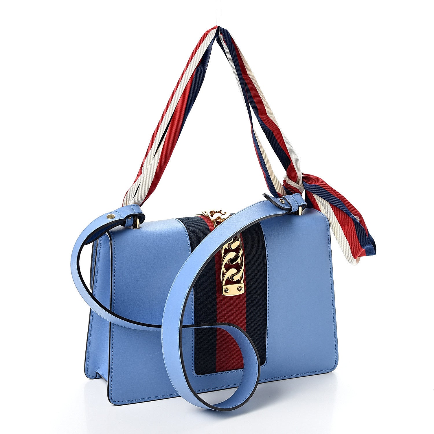 Gucci Calfskin Small Sylvie Shoulder Bag Clear Sky Blue 2 of 10