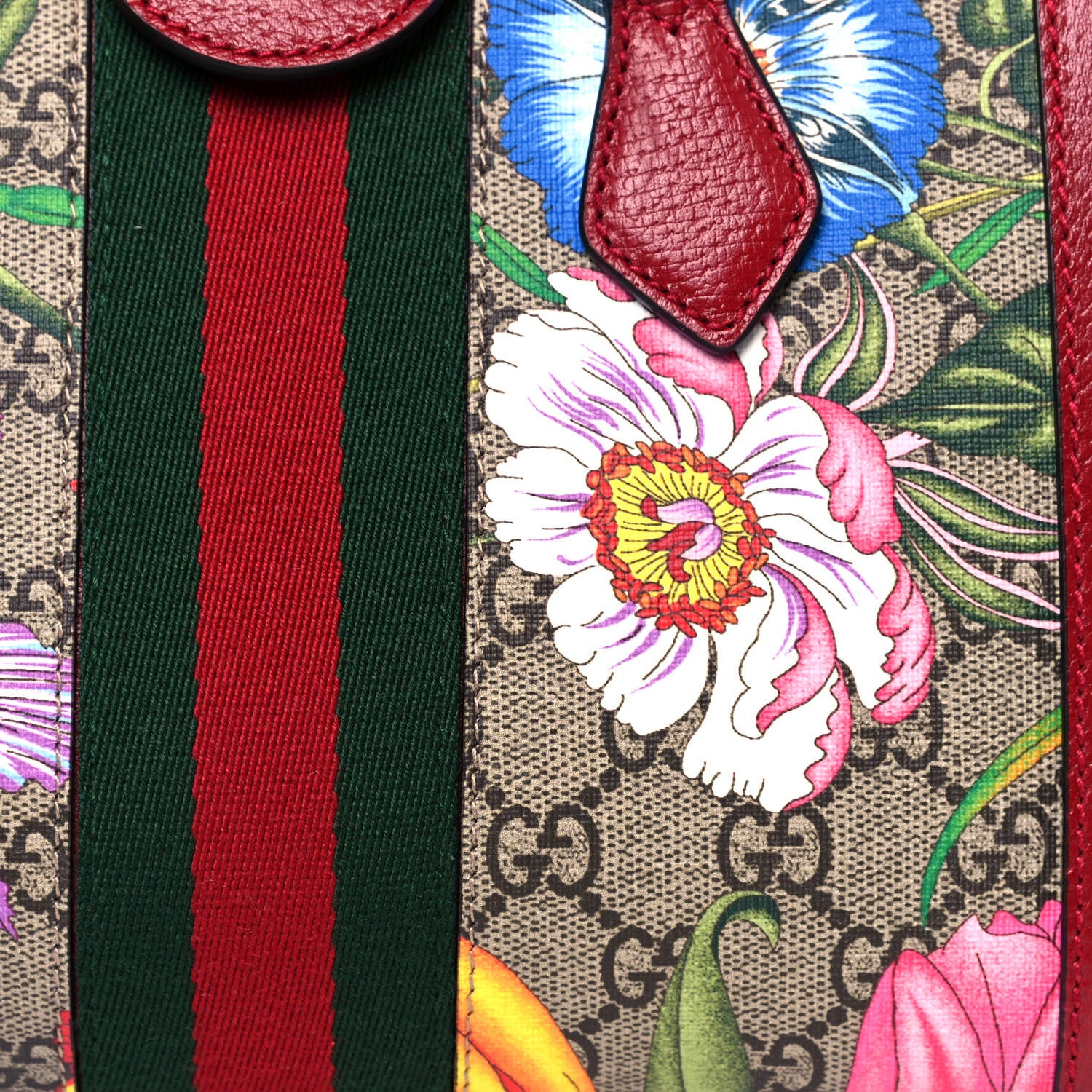 Gucci GG Supreme Monogram Flora Web Small Ophidia Tote Bag Red 8 of 13