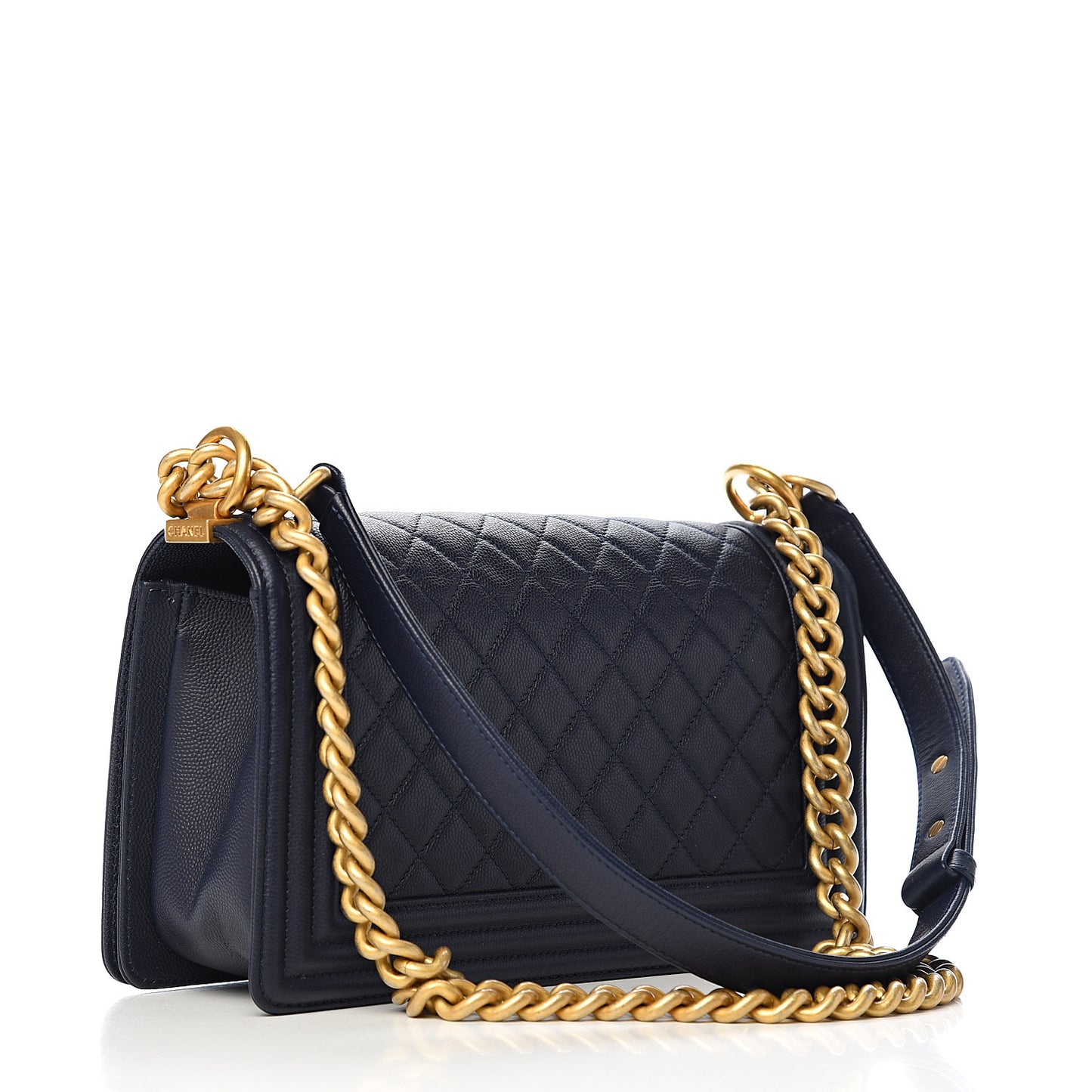 Caviar Quilted Medium Boy Flap Dark Blue