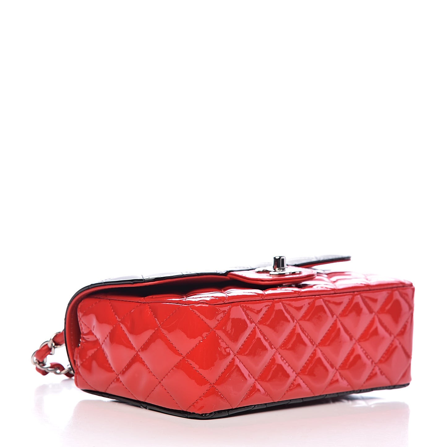 Patent Calfskin Quilted Bi-Color Mini Rectangular Flap Red Black