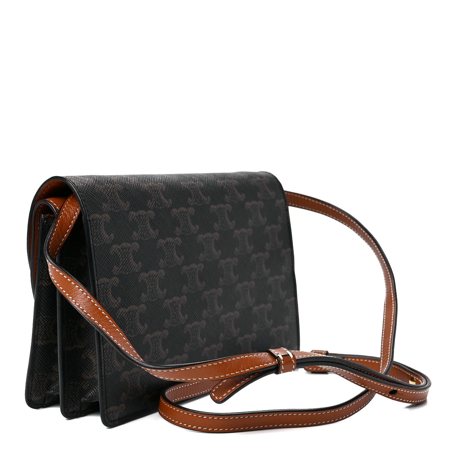 Celine Triomphe Canvas Lambskin Wallet On Strap Tan 4 of 13