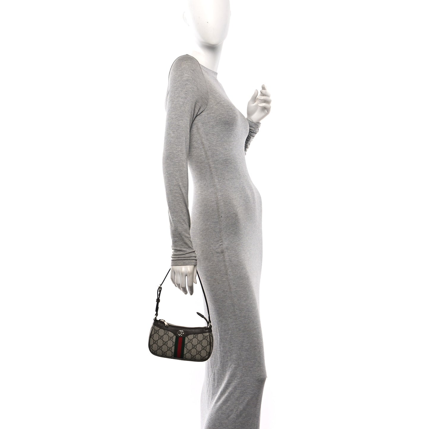 GG Supreme Monogram Textured Dollar Calfskin Web Mini Ophidia Shoulder Bag Beige Ebony New Acero