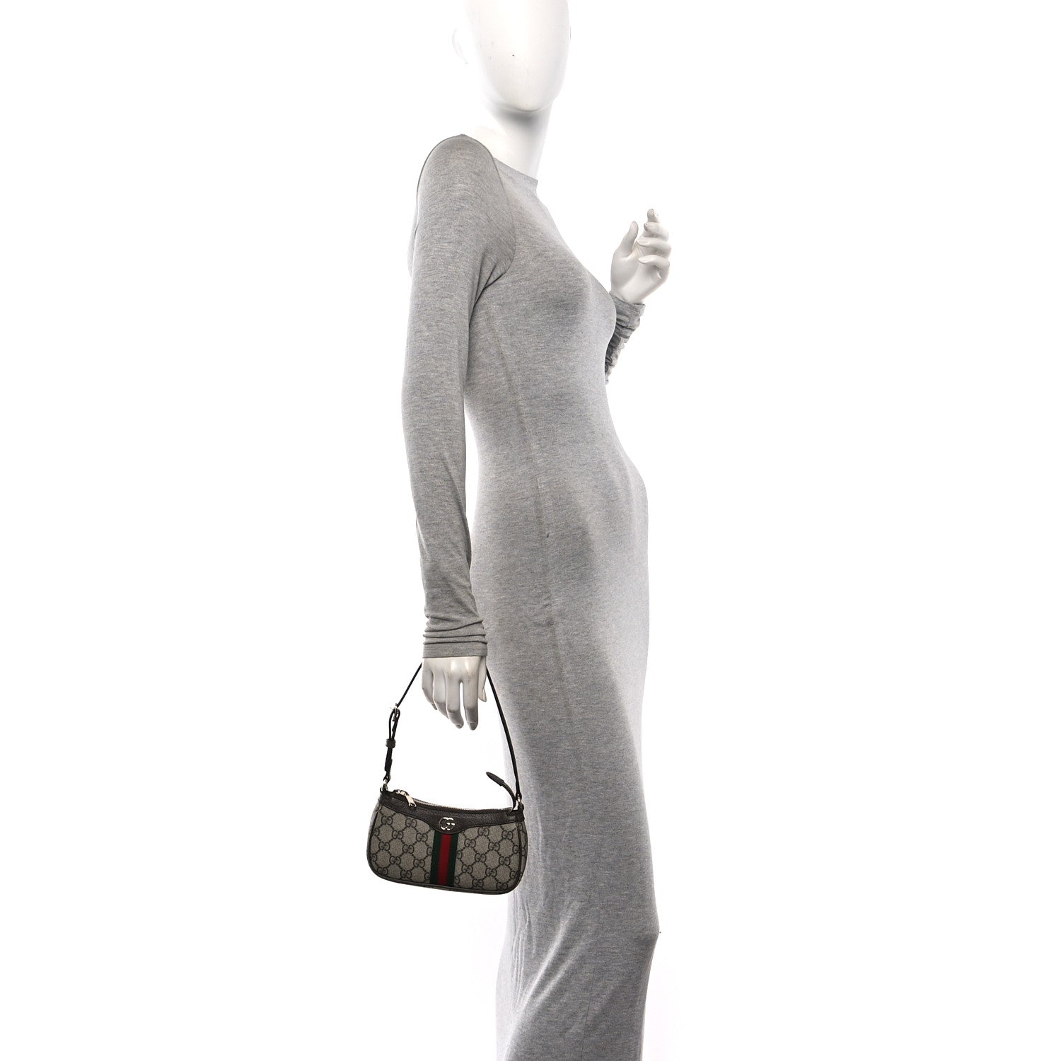 Gucci GG Supreme Monogram Textured Dollar Calfskin Web Mini Ophidia Shoulder Bag Beige Ebony New Acero 2 of 10