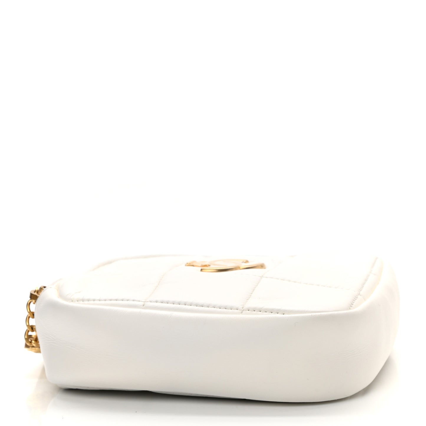 Lambskin Quilted Diamond Clutch With Chain White