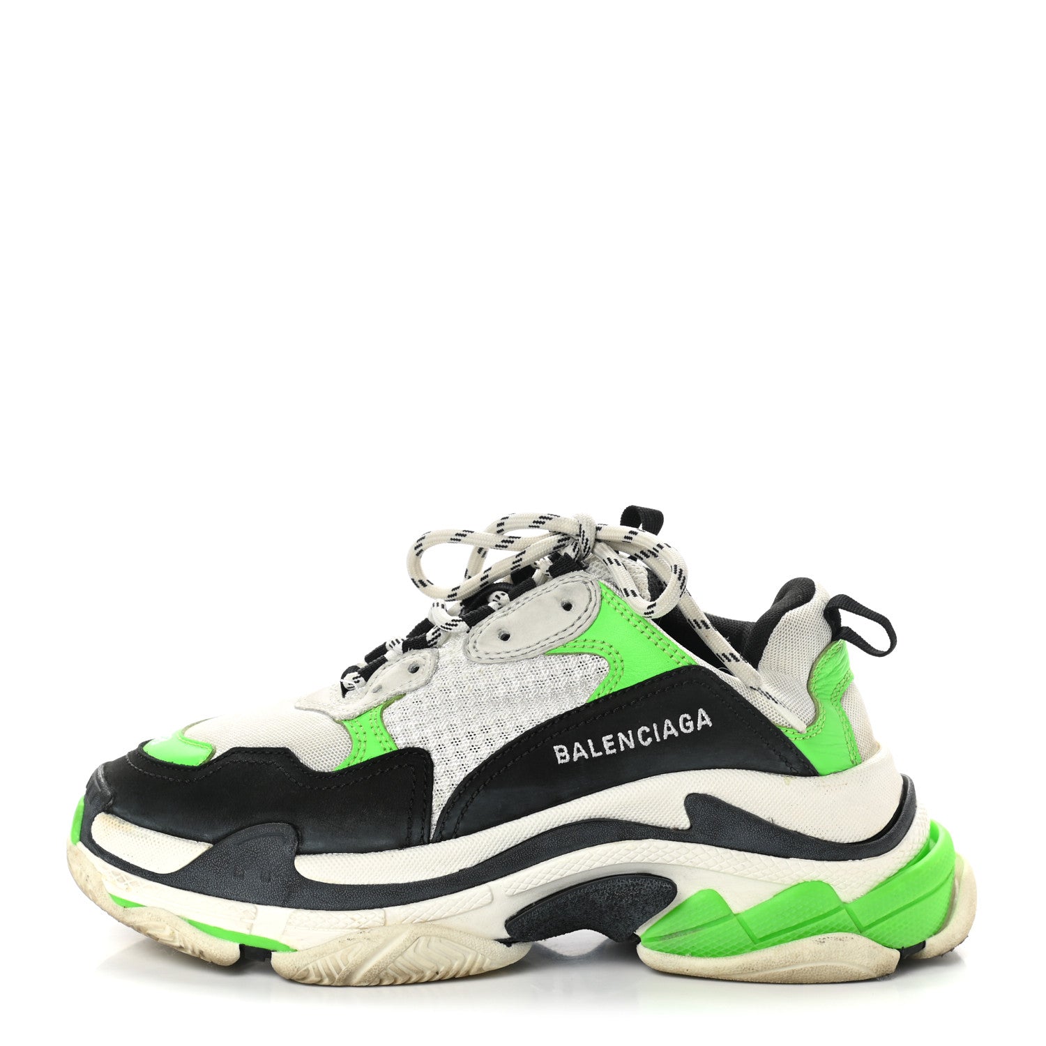 Balenciaga Fabric Mesh Womens Triple S Sneakers 38 White Green Fluo Black 1 of 17