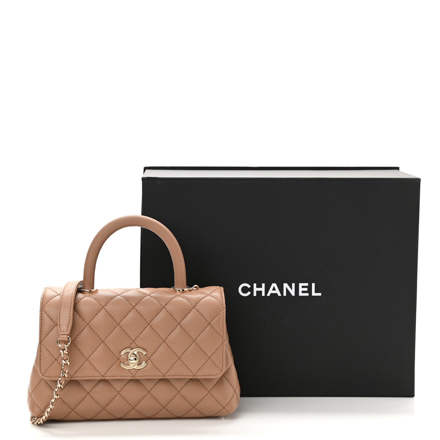 Caviar Quilted Mini Coco Handle Flap Beige