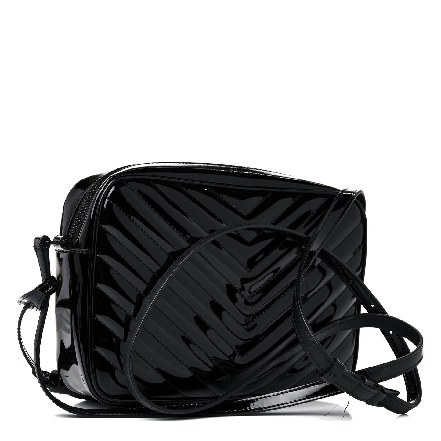Patent Calfskin Matelasse Monogram Lou Camera Bag Black