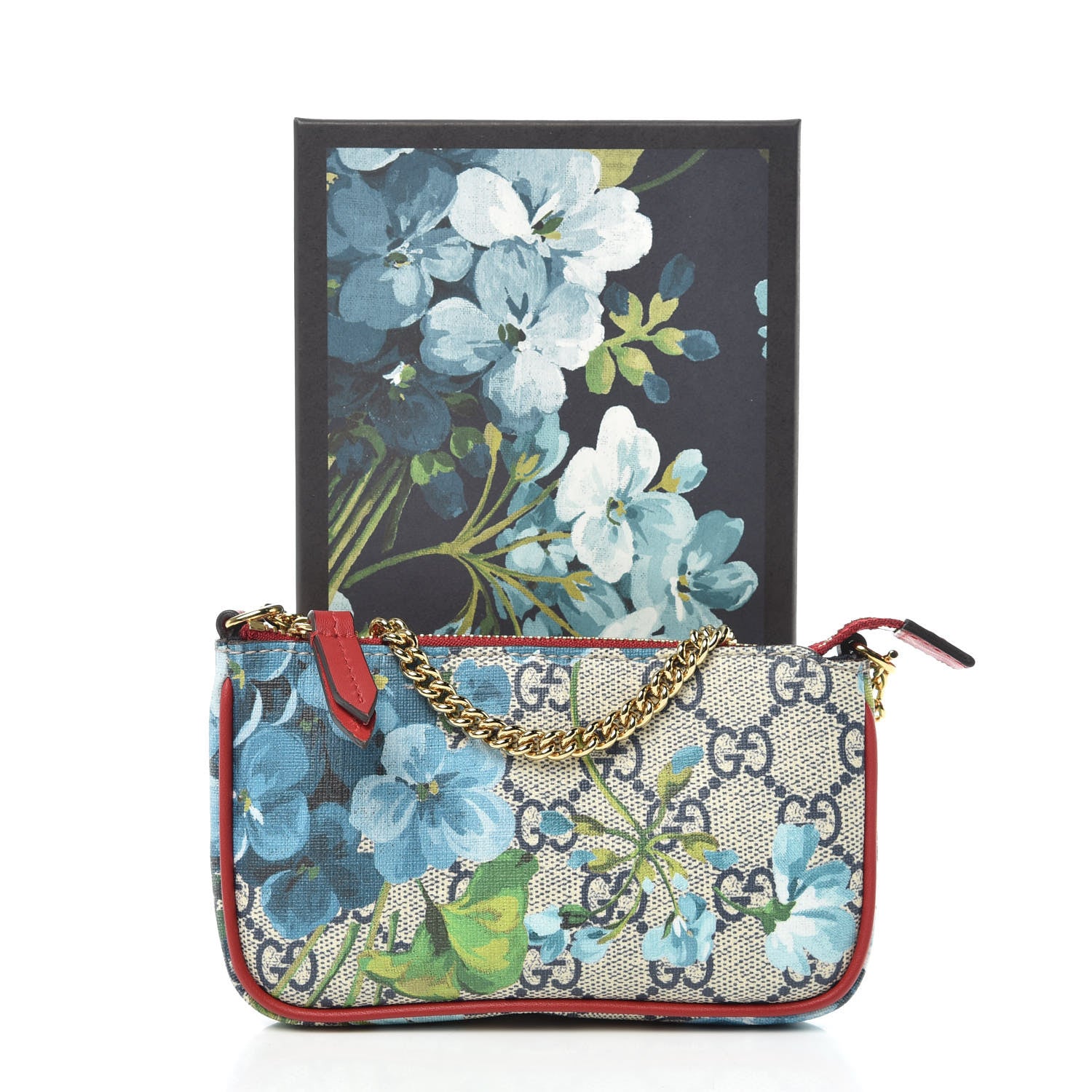 Gucci GG Supreme Monogram Blooms Mini Chain Bag Beige Blue Navy Hibiscus Red 11 of 11