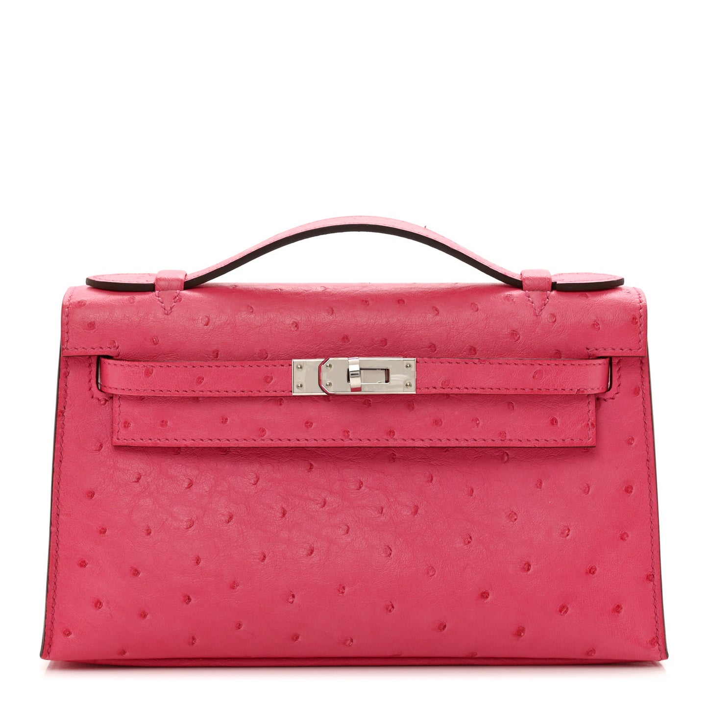 Ostrich Kelly Pochette Clutch Rose Tyrien