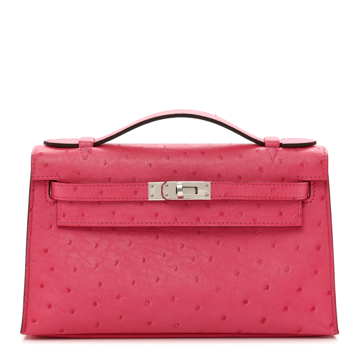 Hermes Ostrich Kelly Pochette Clutch Rose Tyrien 1 of 13