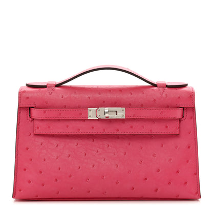 Hermes Ostrich Kelly Pochette Clutch Rose Tyrien 1 of 13