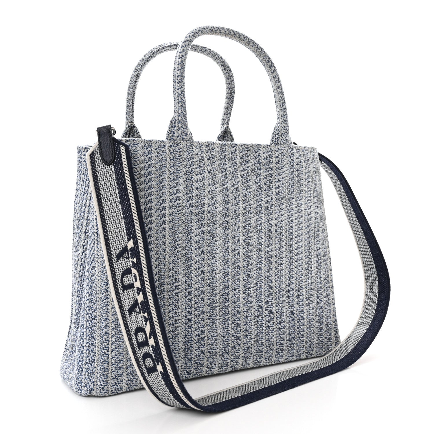 Prada Jacquard Logo Embroidered Medium Tote Baltico Talco 3 of 11