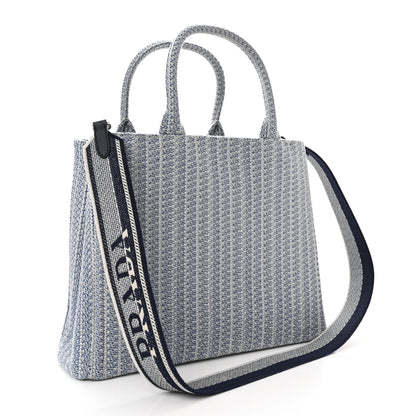 Prada Jacquard Logo Embroidered Medium Tote Baltico Talco 3 of 11