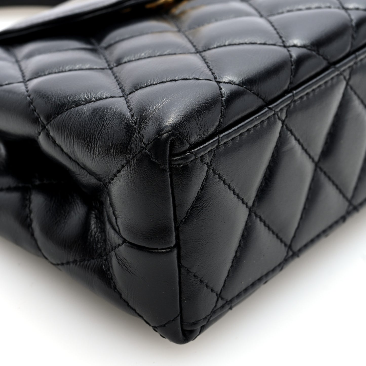Shiny Aged Calfskin Quilted Nano Kelly Shopper Black