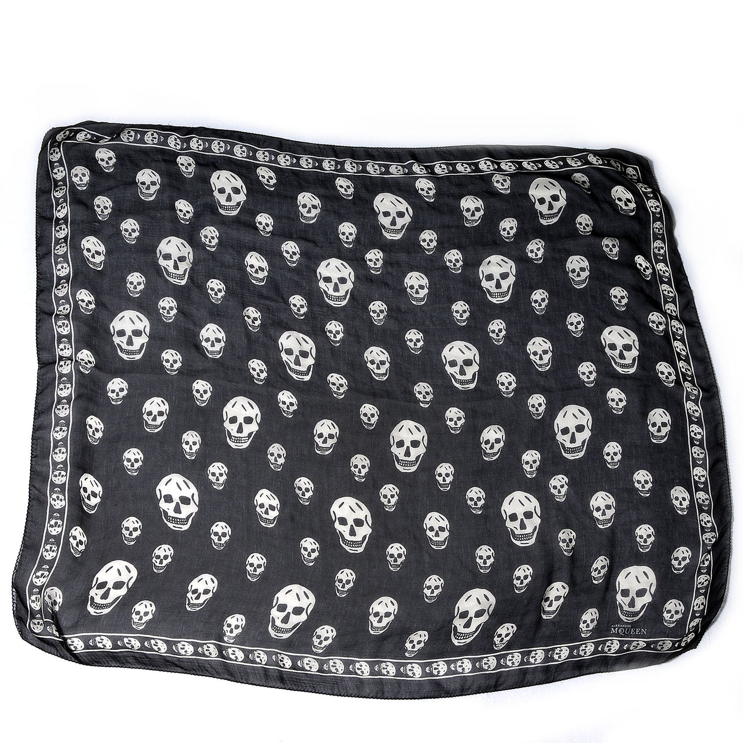Silk Chiffon Skull Scarf Black Ivory
