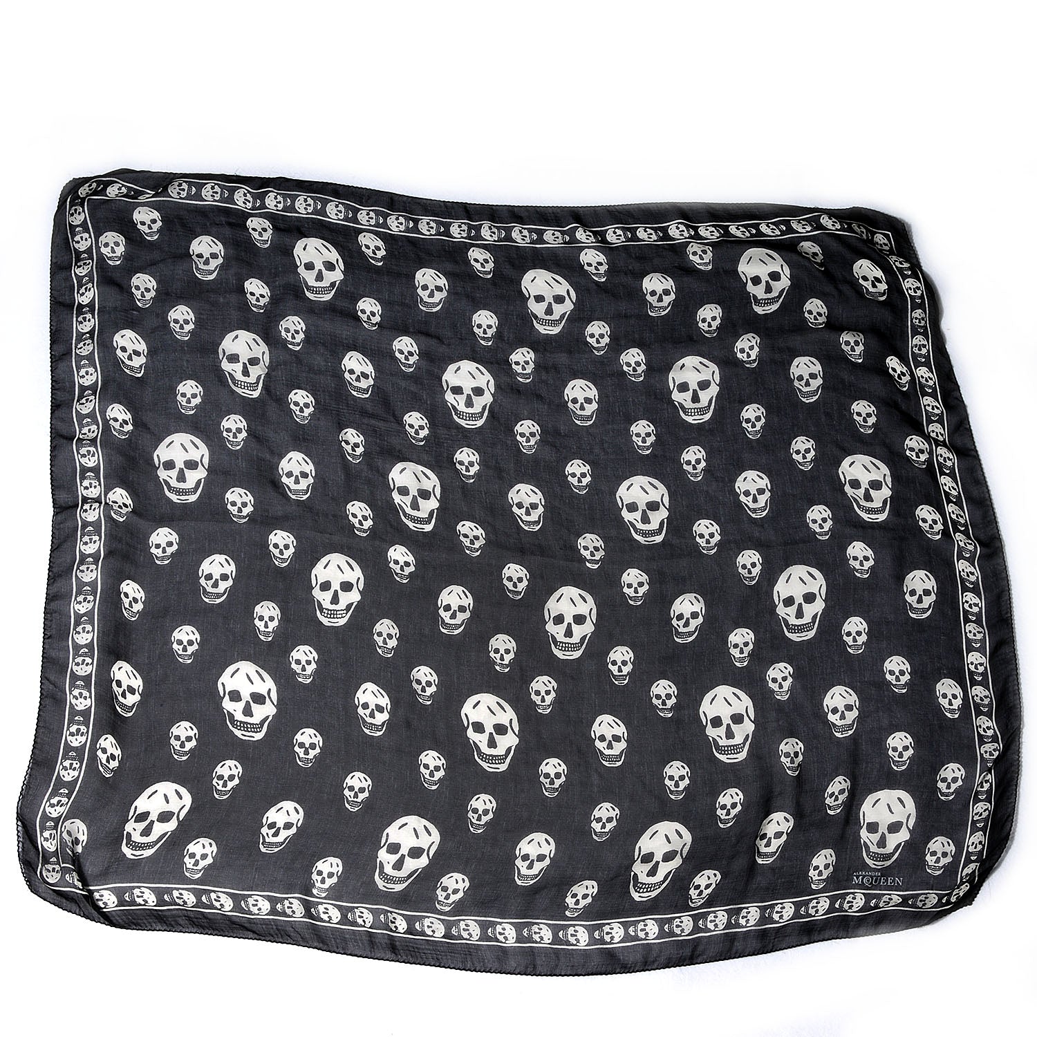 Alexander McQueen Silk Chiffon Skull Scarf Black Ivory 3 of 6