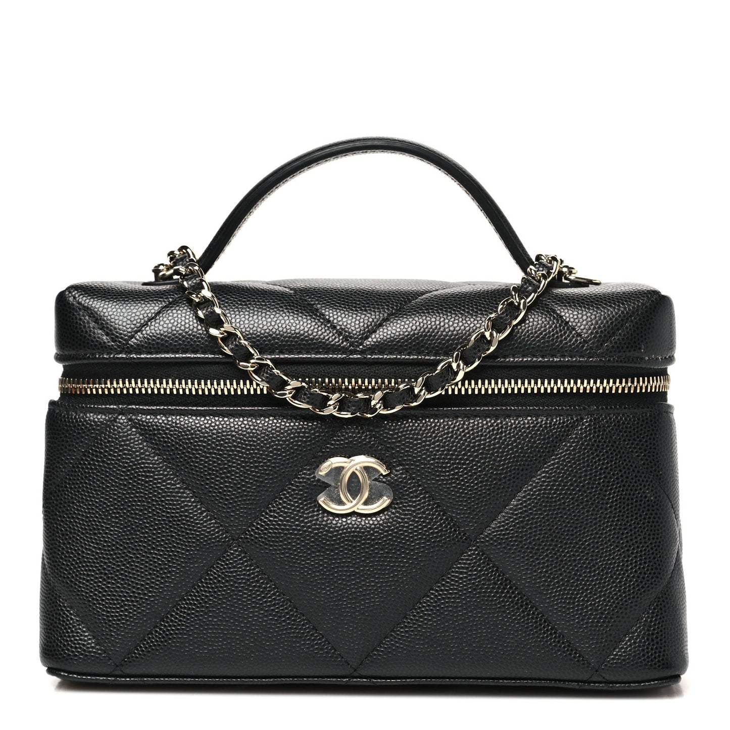 Caviar Quilted Top Handle Slim Vanity With Chain Black