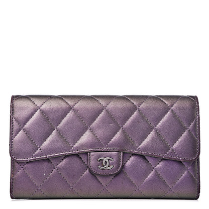 Chanel Iridescent Lambskin Quilted Large Gusset Flap Wallet Purple 1 of 13