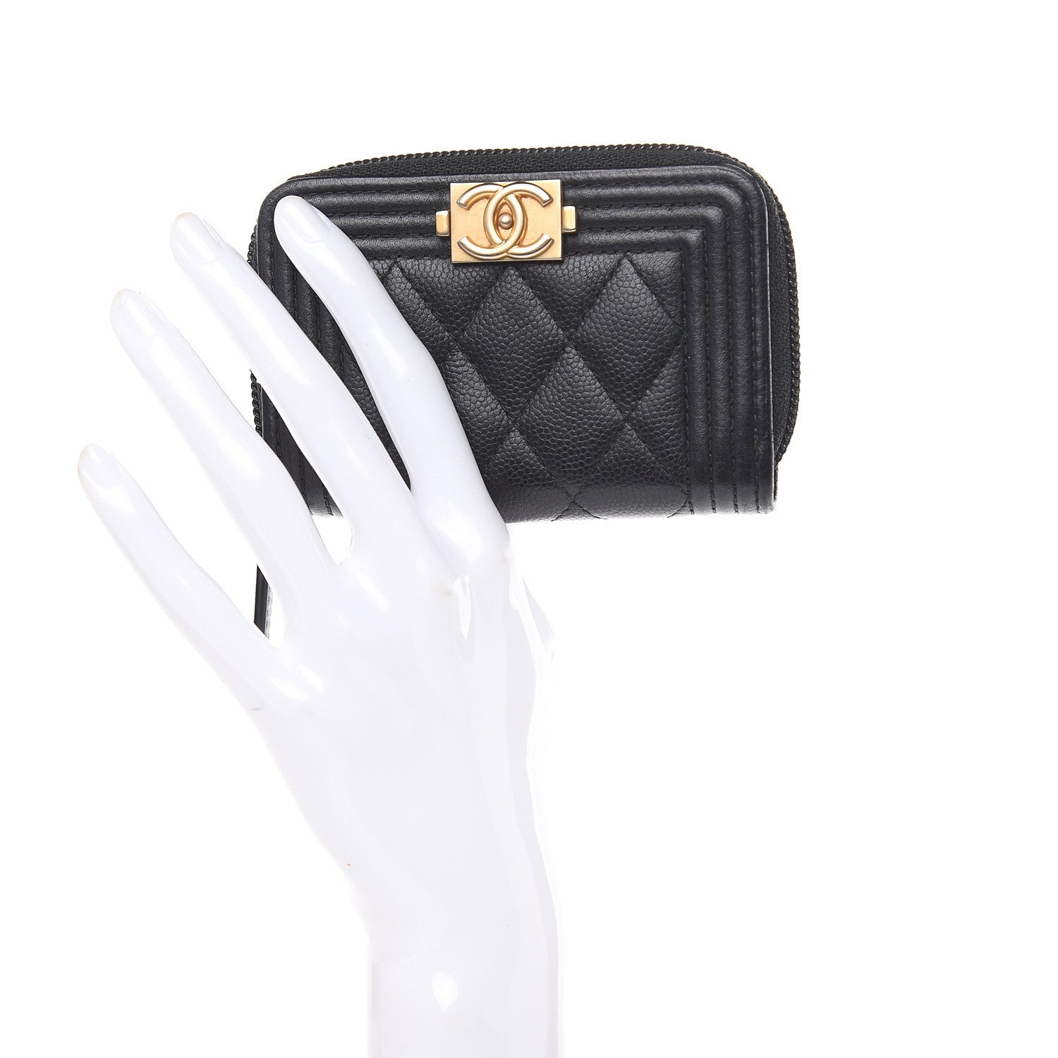 Chanel Caviar Quilted Boy Zip Around Coin Purse Wallet Black 2 of 8