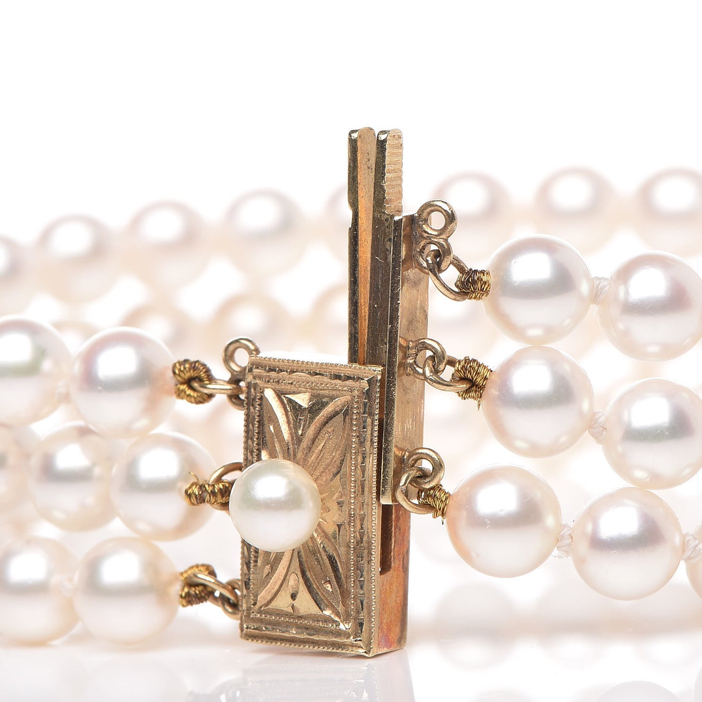 14K Yellow Gold Akoya Pearl Three-Row Bracelet