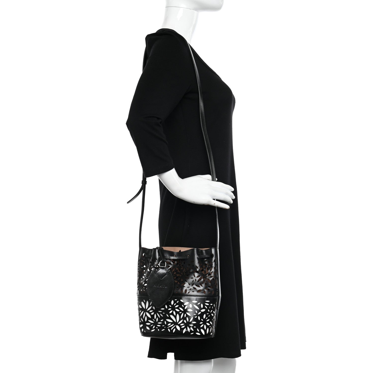 Alaia Calfskin Laser Cut Bucket Bag Black 2 of 10
