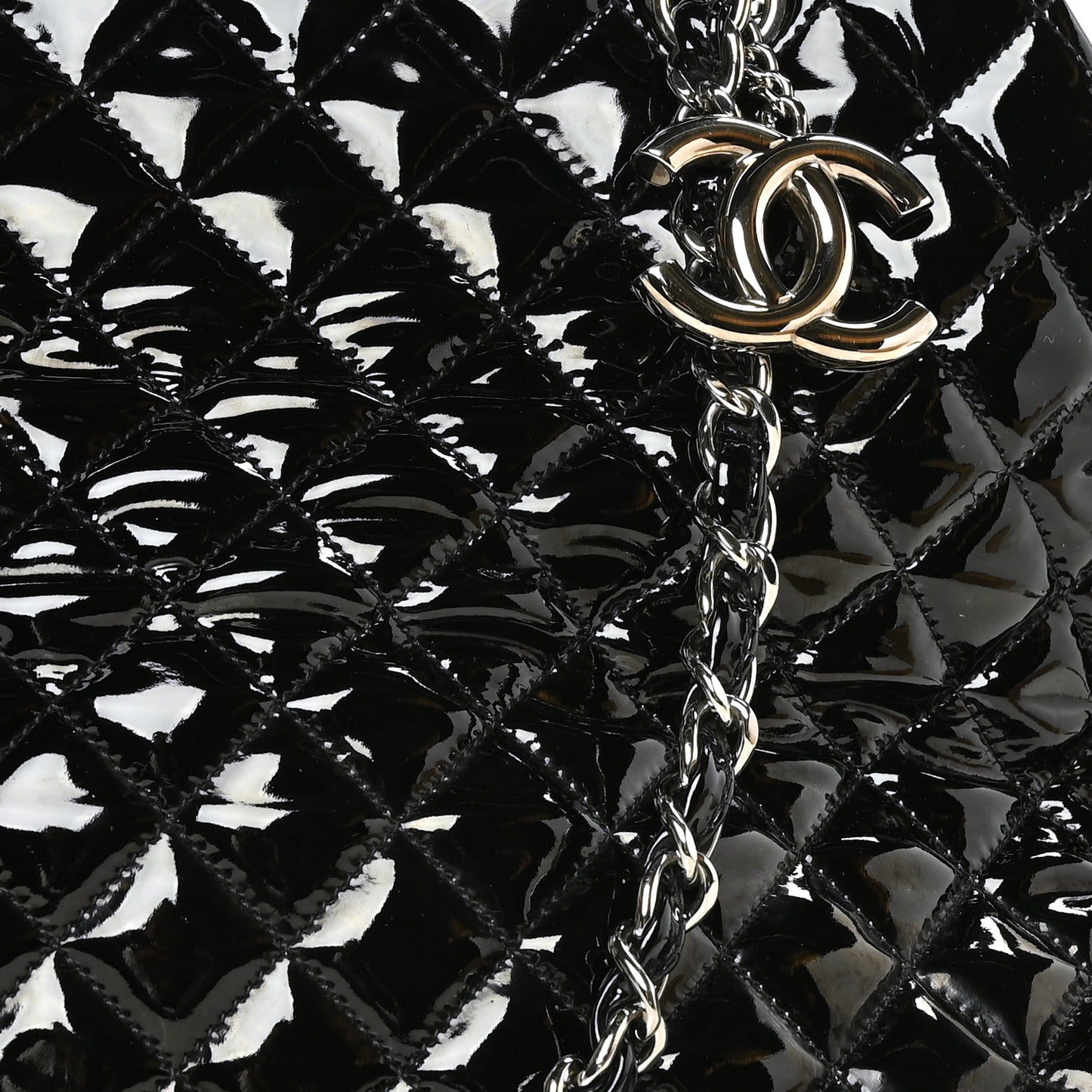 Patent Quilted Maxi Just Mademoiselle Bowling Bag Black