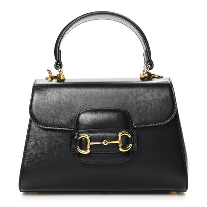 Gucci Glazed Textured Calfskin Mini Horsebit 1955 Top Handle Flap Bag Black 1 of 10