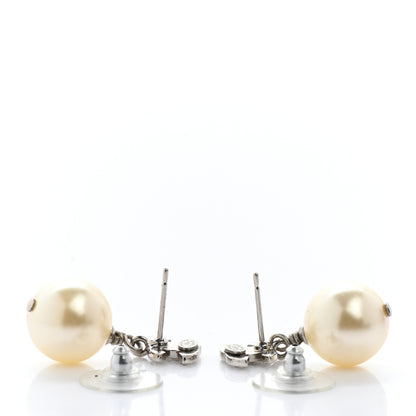 Chanel Crystal Pearl CC Drop Earrings Silver Pearly White 3 of 5