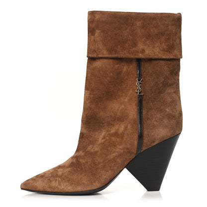 Saint Laurent Suede Liz 85 Wedge Booties 38 Brown 1 of 9