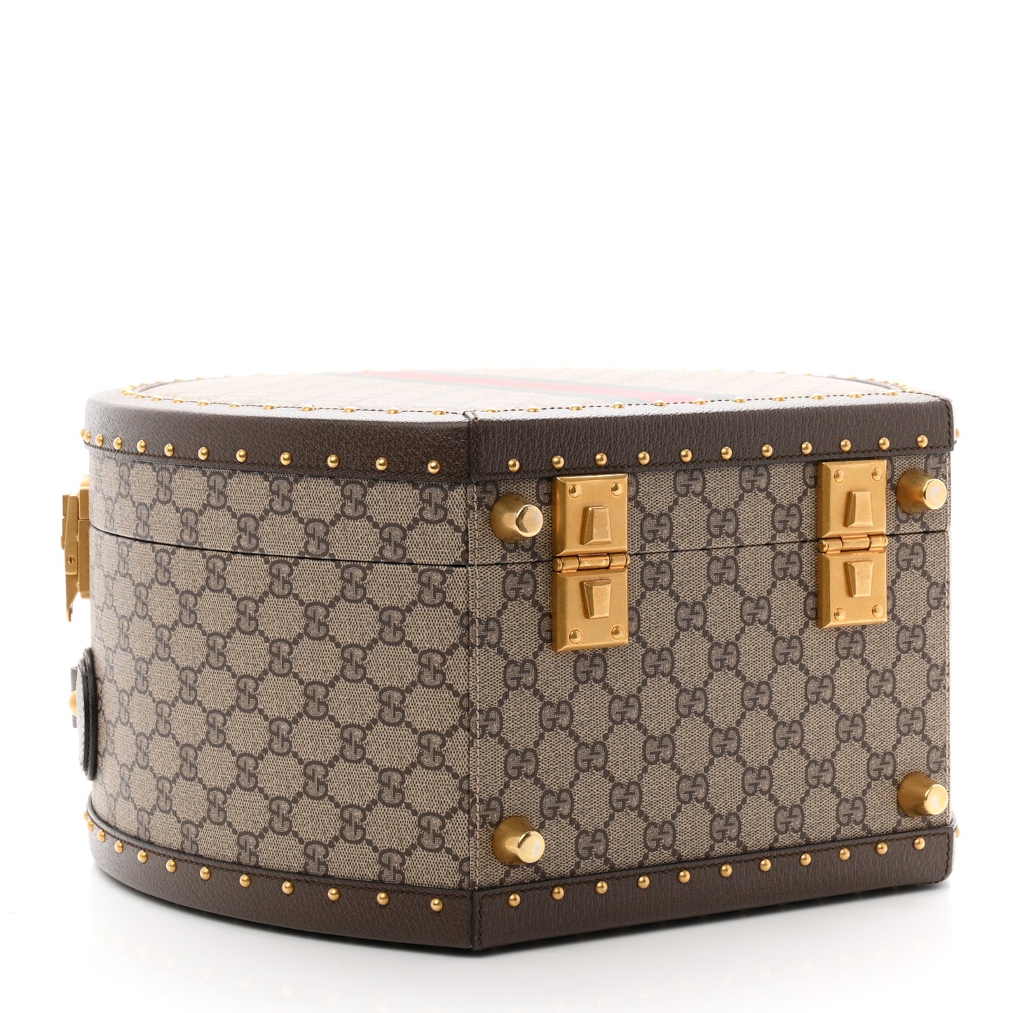 GG Supreme Monogram Textured Dollar Calfskin Web Savoy Hat Box Beige Ebony New Acero