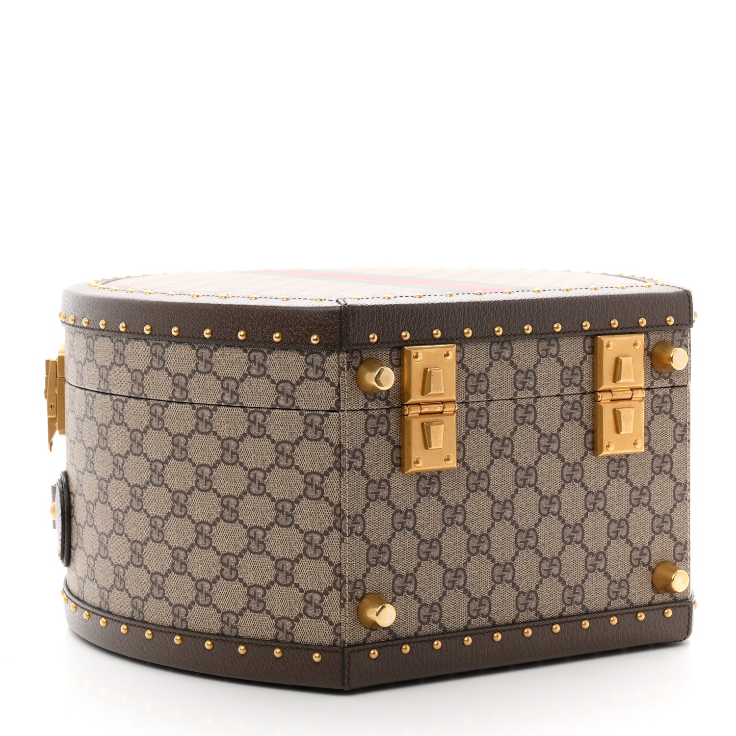 Gucci GG Supreme Monogram Textured Dollar Calfskin Web Savoy Hat Box Beige Ebony New Acero 4 of 9