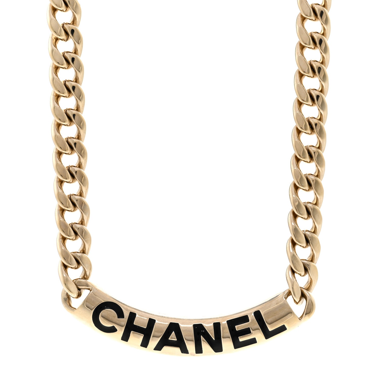 Chanel Enamel Chain Logo Choker Necklace Gold Black 1 of 5