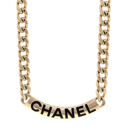 Chanel Enamel Chain Logo Choker Necklace Gold Black 1 of 5