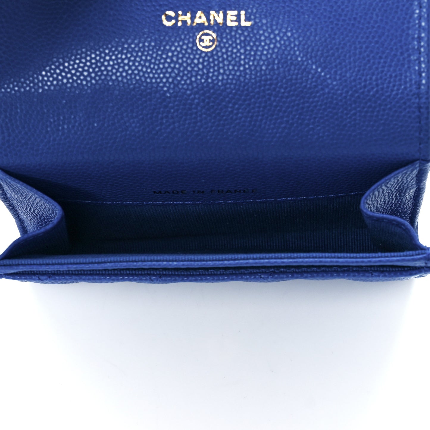 Caviar Quilted Flap Card Holder Wallet Blue